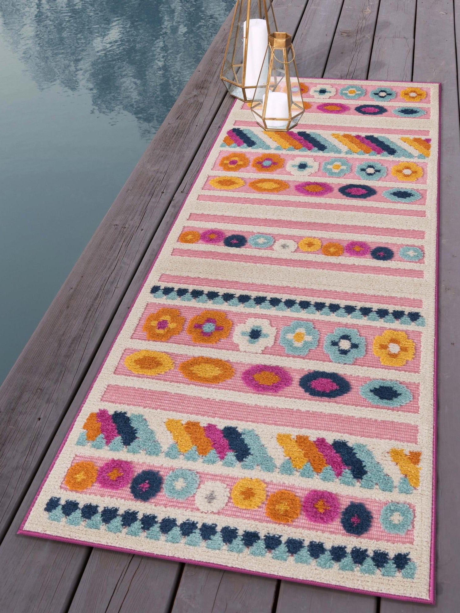 Pink 2' x 6' Aruba Outdoor Runner Area Rug Weather Resistant for Patio, Deck, Terrace, Balcony, Porch for Sale at Rug Engine