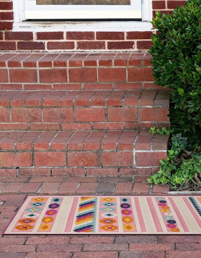 Pink 2' x 10' Aruba Outdoor Runner Area Rug Weather Resistant for Patio, Deck, Terrace, Balcony, Porch for Sale at Rug Engine