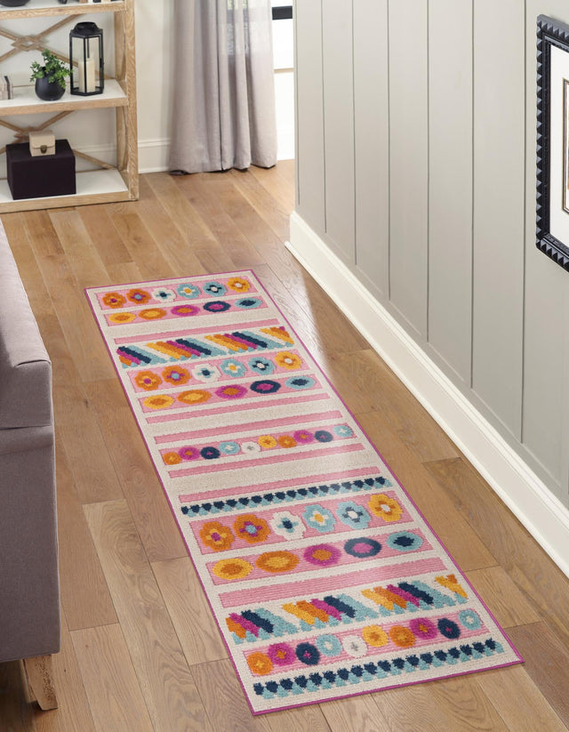 Pink 2' x 10' Aruba Outdoor Runner Area Rug Weather Resistant for Patio, Deck, Terrace, Balcony, Porch for Sale at Rug Engine