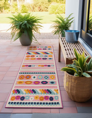Pink 2' x 10' Aruba Outdoor Runner Area Rug Weather Resistant for Patio, Deck, Terrace, Balcony, Porch for Sale at Rug Engine