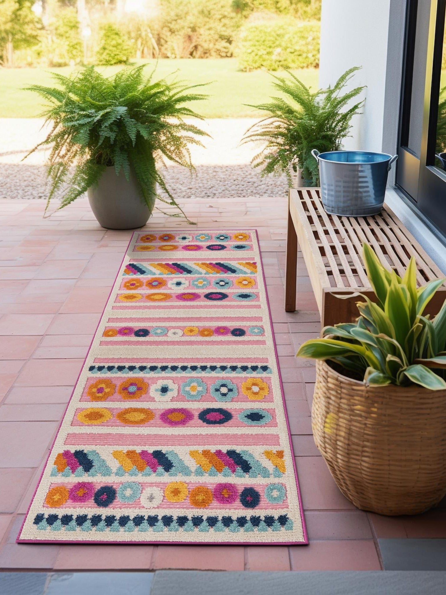 Pink 2' x 6' Aruba Outdoor Runner Area Rug Weather Resistant for Patio, Deck, Terrace, Balcony, Porch for Sale at Rug Engine