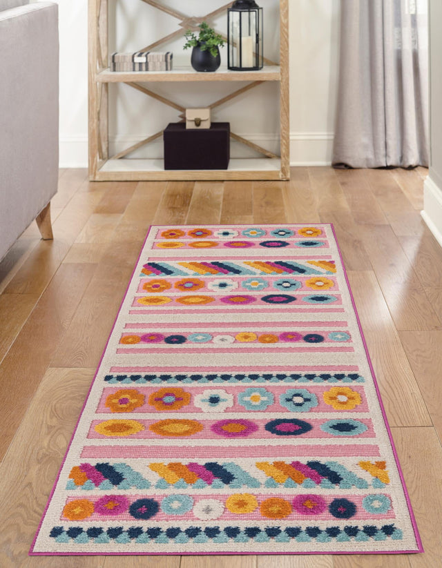 Pink 2' x 10' Aruba Outdoor Runner Area Rug Weather Resistant for Patio, Deck, Terrace, Balcony, Porch for Sale at Rug Engine