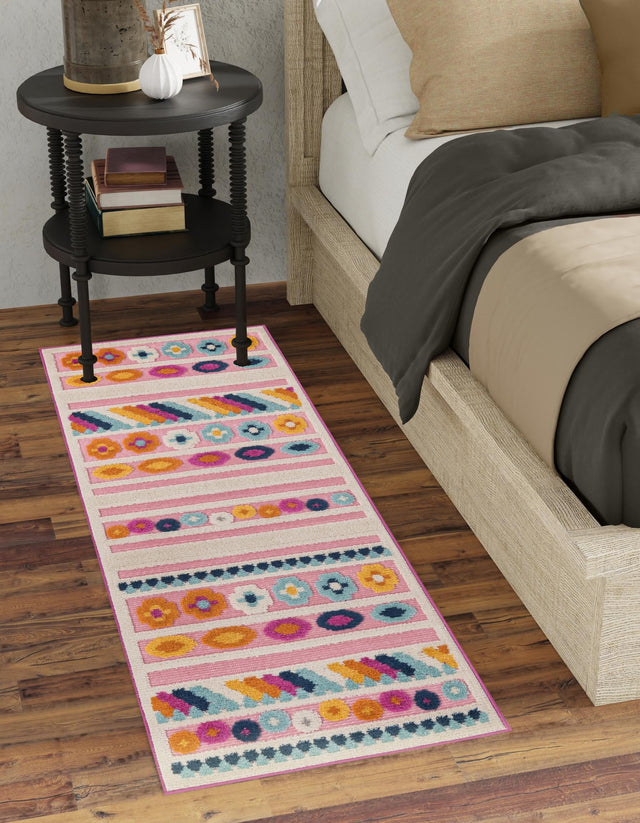 Pink 2' x 10' Aruba Outdoor Runner Area Rug Weather Resistant for Patio, Deck, Terrace, Balcony, Porch for Sale at Rug Engine