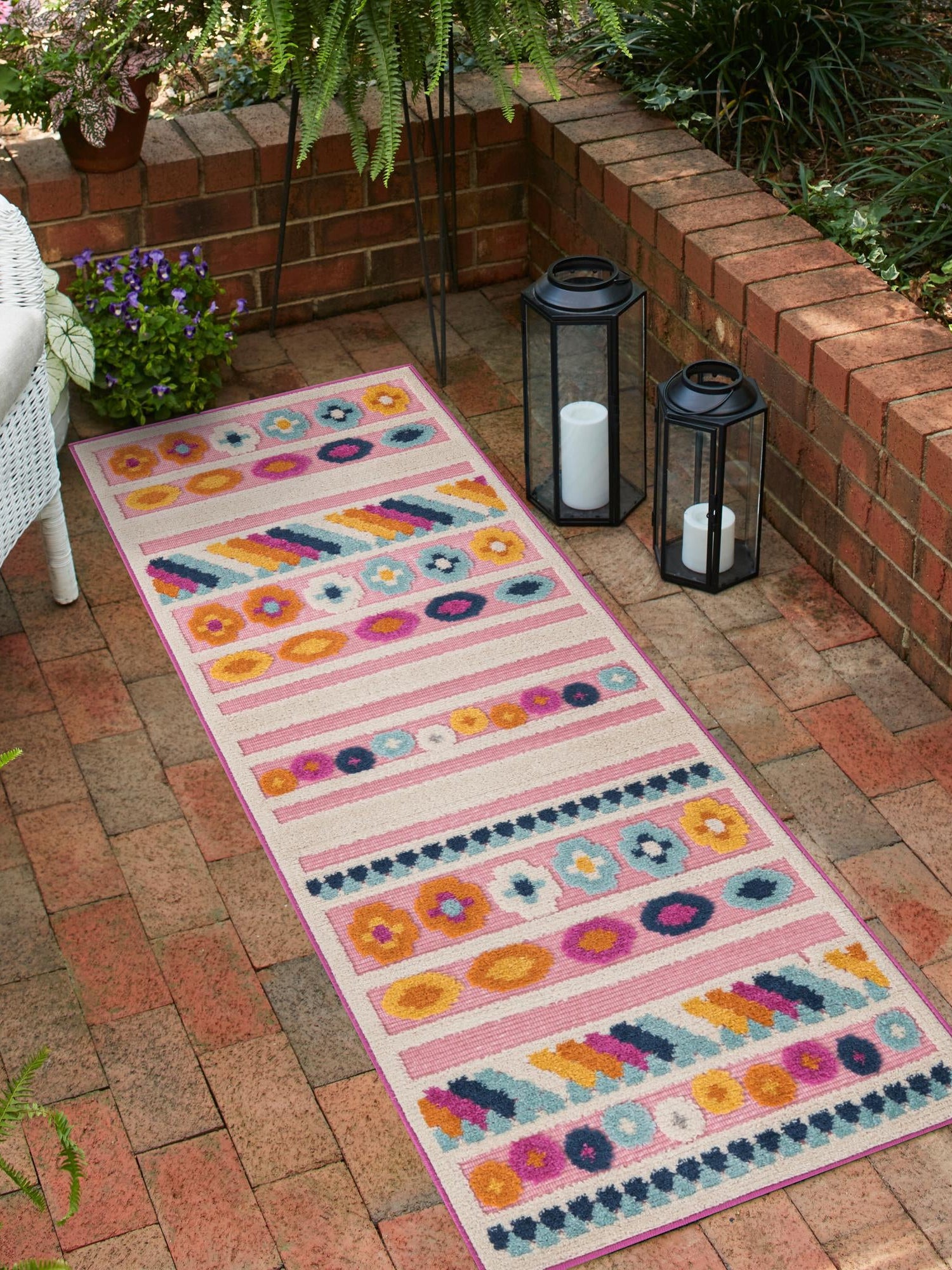 Pink 2' x 6' Aruba Outdoor Runner Area Rug Weather Resistant for Patio, Deck, Terrace, Balcony, Porch for Sale at Rug Engine