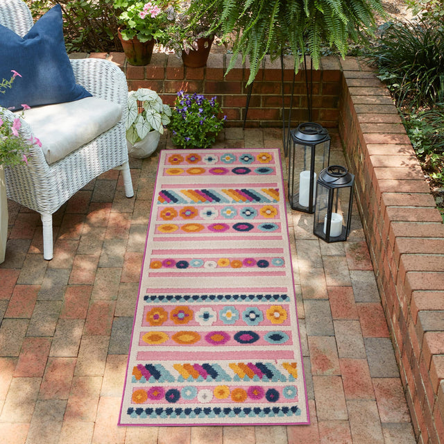 Pink 2' x 10' Aruba Outdoor Runner Area Rug Weather Resistant for Patio, Deck, Terrace, Balcony, Porch for Sale at Rug Engine