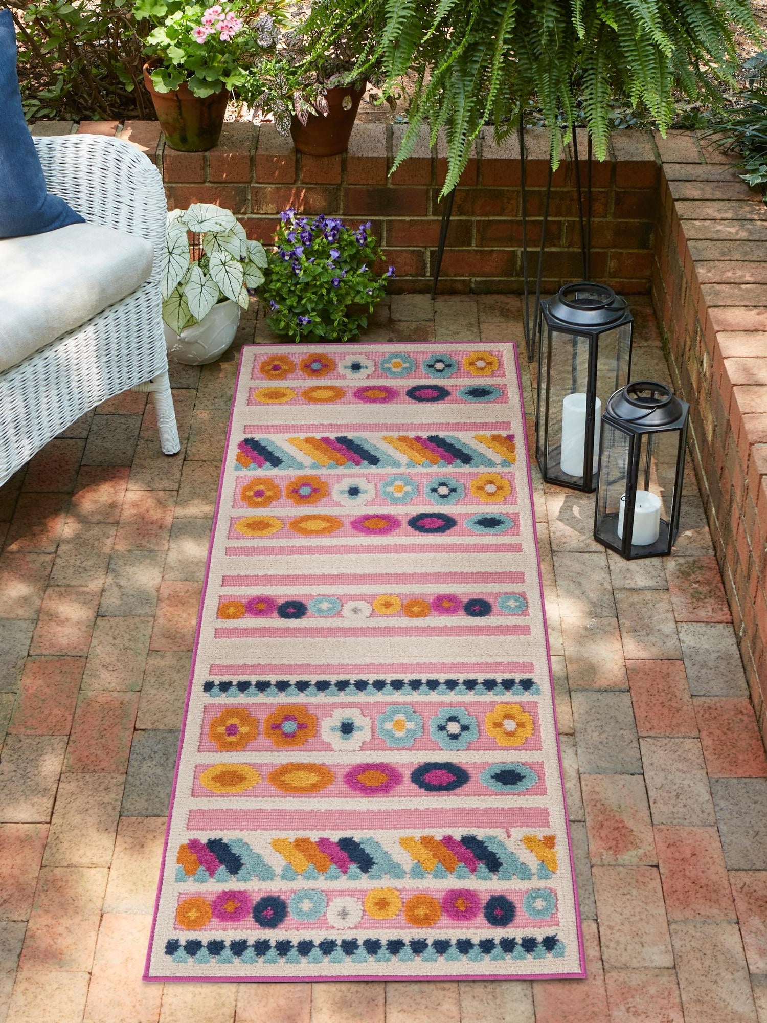 Pink 2' x 6' Aruba Outdoor Runner Area Rug Weather Resistant for Patio, Deck, Terrace, Balcony, Porch for Sale at Rug Engine