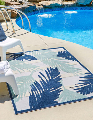 Gray Blue 5' 3 x 8' Aruba Outdoor Rectangle Area Rug Weather Resistant for Patio, Deck, Terrace, Balcony, Porch for Sale at Rug Engine