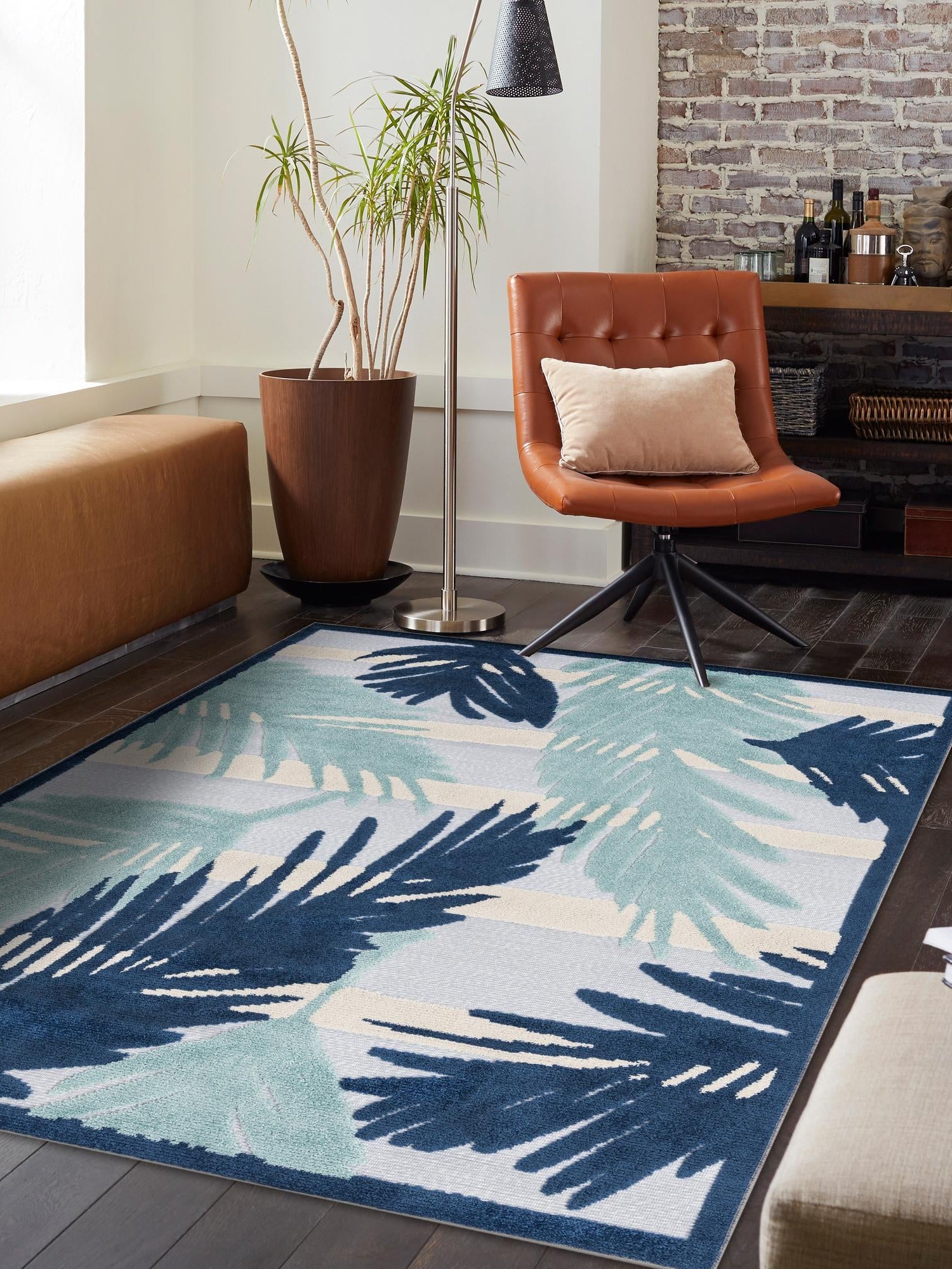 Gray Blue 5' 3 x 8' Aruba Outdoor Rectangle Area Rug Weather Resistant for Patio, Deck, Terrace, Balcony, Porch for Sale at Rug Engine