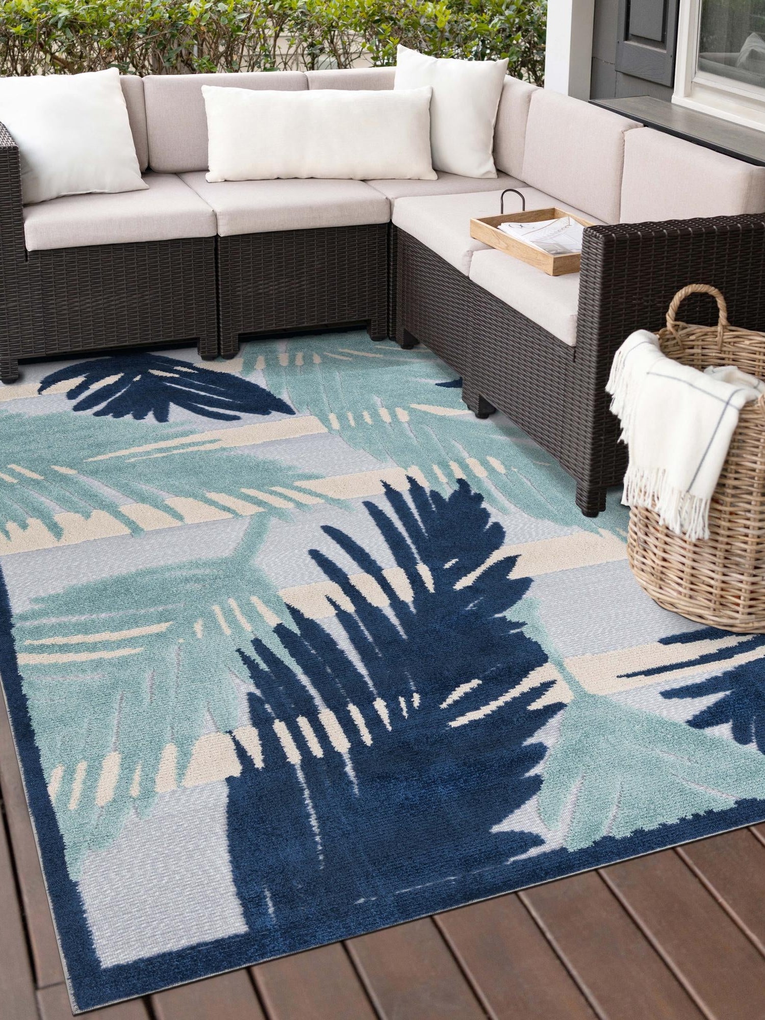 Gray Blue 7' 10 x 10' Aruba Outdoor Rectangle Area Rug Weather Resistant for Patio, Deck, Terrace, Balcony, Porch for Sale at Rug Engine