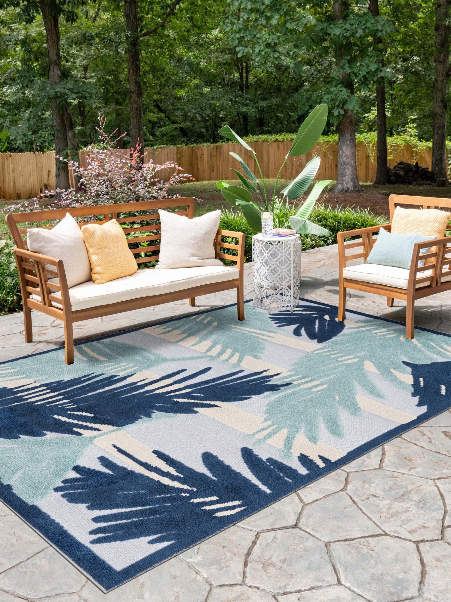 Gray Blue 9' x 12' Aruba Outdoor Rectangle Area Rug Weather Resistant for Patio, Deck, Terrace, Balcony, Porch for Sale at Rug Engine