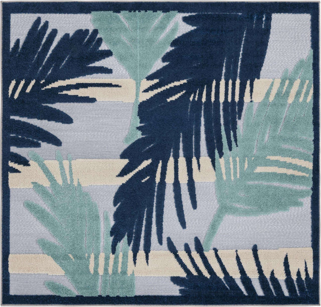 Gray Blue 5' 3 x 5' 3 Aruba Outdoor Square Area Rug Weather Resistant for Patio, Deck, Terrace, Balcony, Porch for Sale at Rug Engine