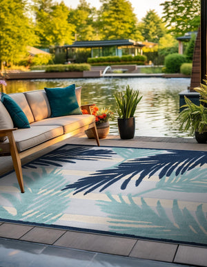 Gray Blue 5' 3 x 5' 3 Aruba Outdoor Square Area Rug Weather Resistant for Patio, Deck, Terrace, Balcony, Porch for Sale at Rug Engine