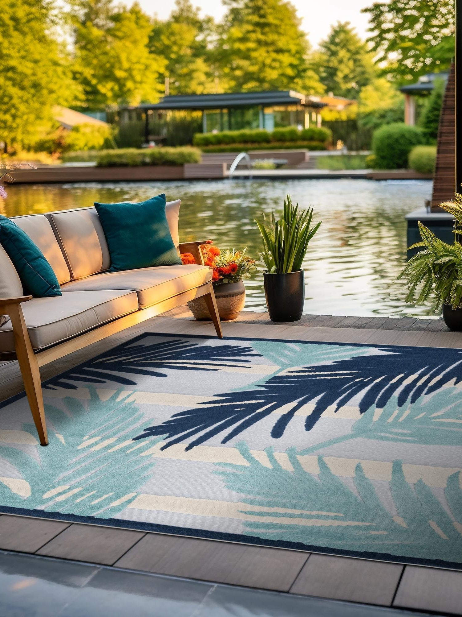 Gray Blue 7' 10 x 7' 10 Aruba Outdoor Square Area Rug Weather Resistant for Patio, Deck, Terrace, Balcony, Porch for Sale at Rug Engine