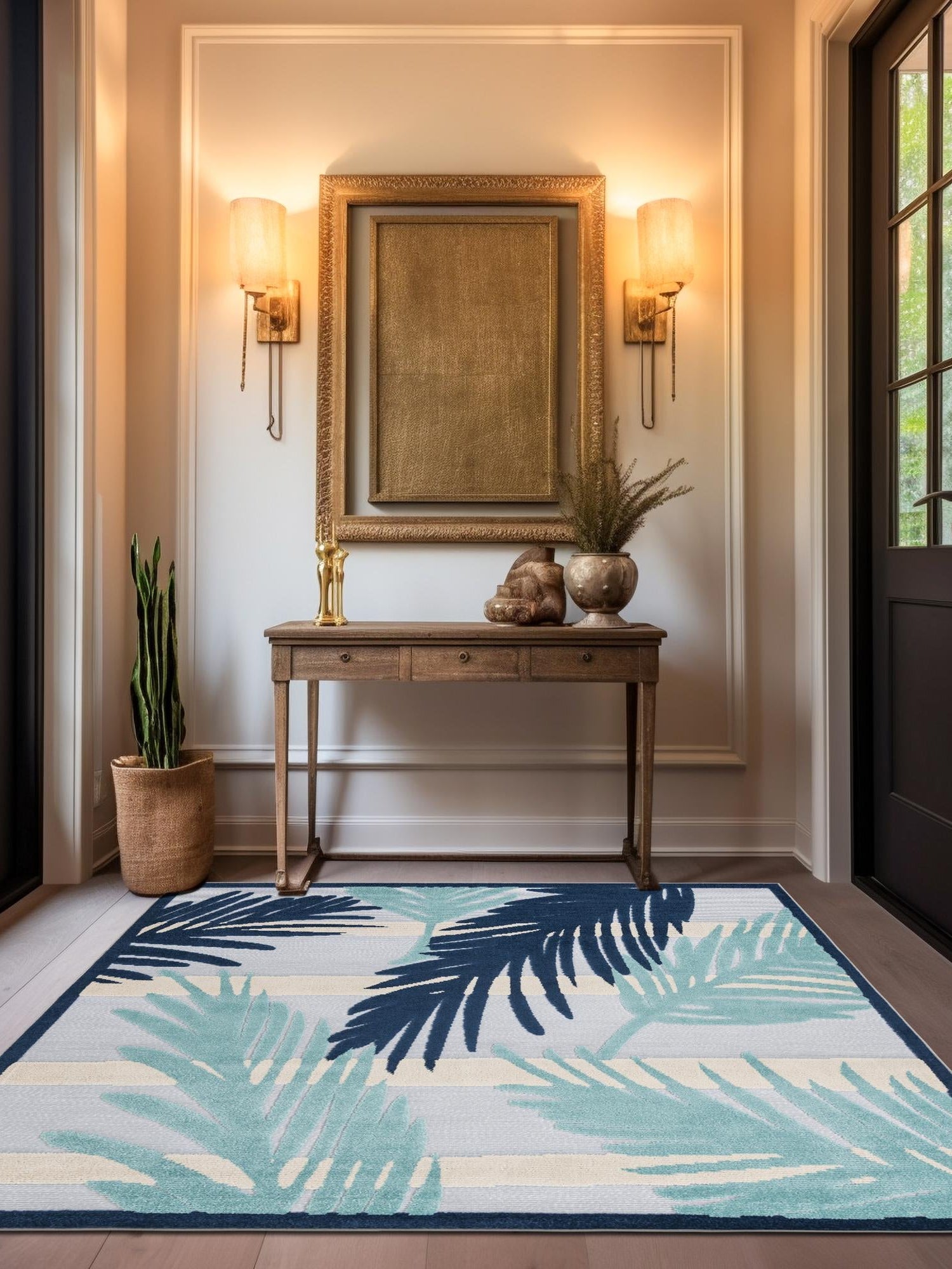 Gray Blue 7' 10 x 7' 10 Aruba Outdoor Square Area Rug Weather Resistant for Patio, Deck, Terrace, Balcony, Porch for Sale at Rug Engine