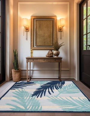 Gray Blue 7' 10 x 7' 10 Aruba Outdoor Square Area Rug Weather Resistant for Patio, Deck, Terrace, Balcony, Porch for Sale at Rug Engine