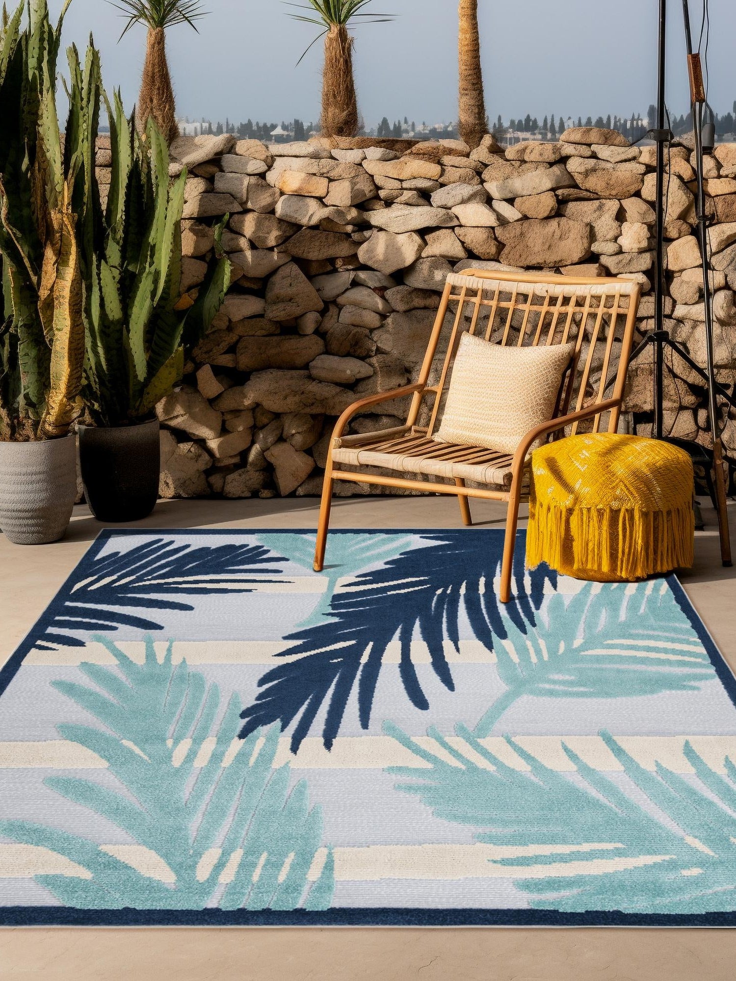 Gray Blue 7' 10 x 7' 10 Aruba Outdoor Square Area Rug Weather Resistant for Patio, Deck, Terrace, Balcony, Porch for Sale at Rug Engine