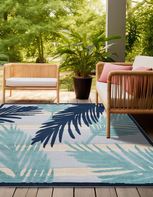 Gray Blue 7' 10 x 7' 10 Aruba Outdoor Square Area Rug Weather Resistant for Patio, Deck, Terrace, Balcony, Porch for Sale at Rug Engine