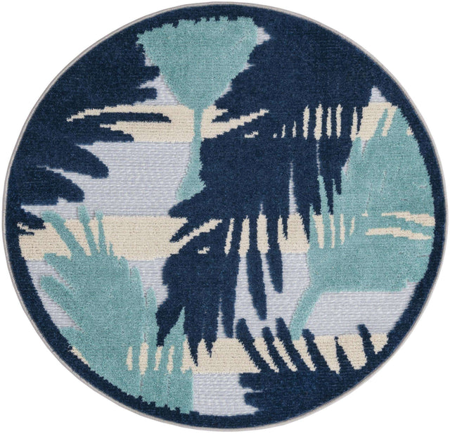 Gray Blue 3' 3 x 3' 3 Aruba Outdoor Round Area Rug Weather Resistant for Patio, Deck, Terrace, Balcony, Porch for Sale at Rug Engine