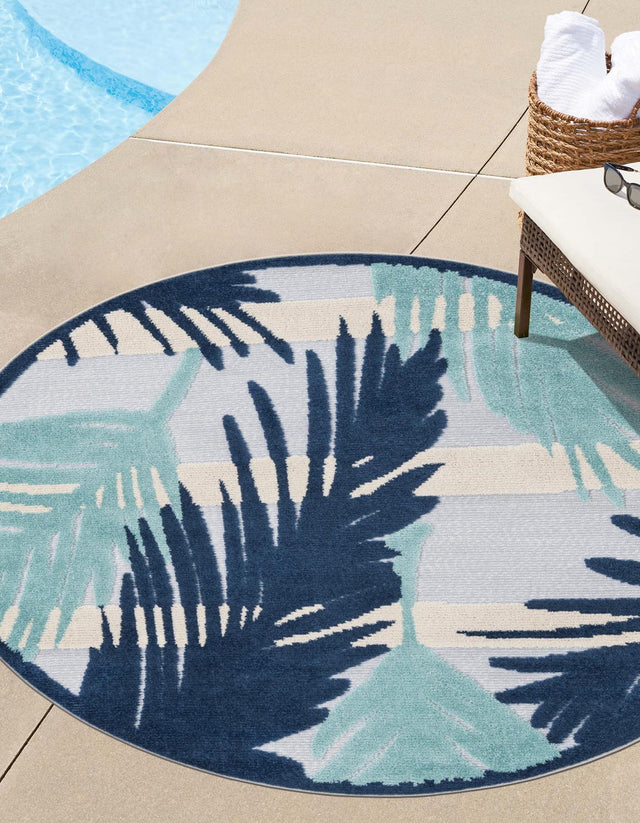 Gray Blue 3' 3 x 3' 3 Aruba Outdoor Round Area Rug Weather Resistant for Patio, Deck, Terrace, Balcony, Porch for Sale at Rug Engine