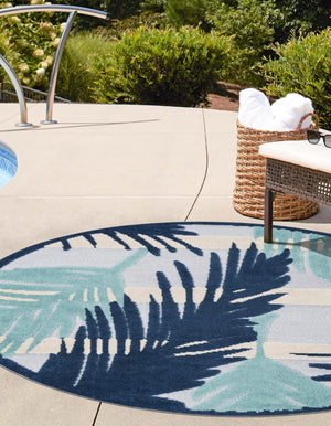 Gray Blue 5' 3 x 5' 3 Aruba Outdoor Round Area Rug Weather Resistant for Patio, Deck, Terrace, Balcony, Porch for Sale at Rug Engine