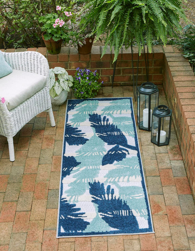 Gray Blue 2' x 6' Aruba Outdoor Runner Area Rug Weather Resistant for Patio, Deck, Terrace, Balcony, Porch for Sale at Rug Engine