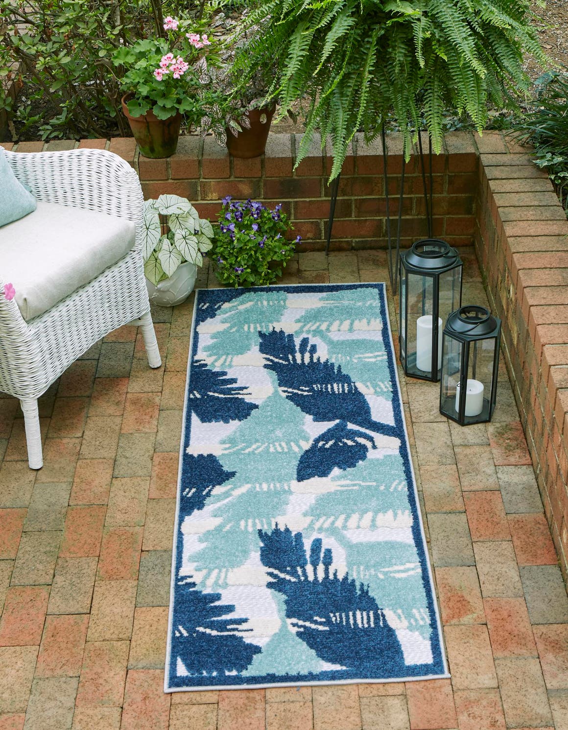 Gray Blue 2' x 8' Aruba Outdoor Runner Area Rug Weather Resistant for Patio, Deck, Terrace, Balcony, Porch for Sale at Rug Engine
