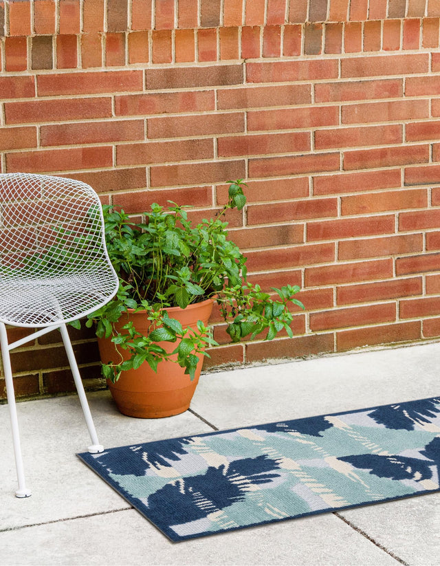 Gray Blue 2' x 8' Aruba Outdoor Runner Area Rug Weather Resistant for Patio, Deck, Terrace, Balcony, Porch for Sale at Rug Engine