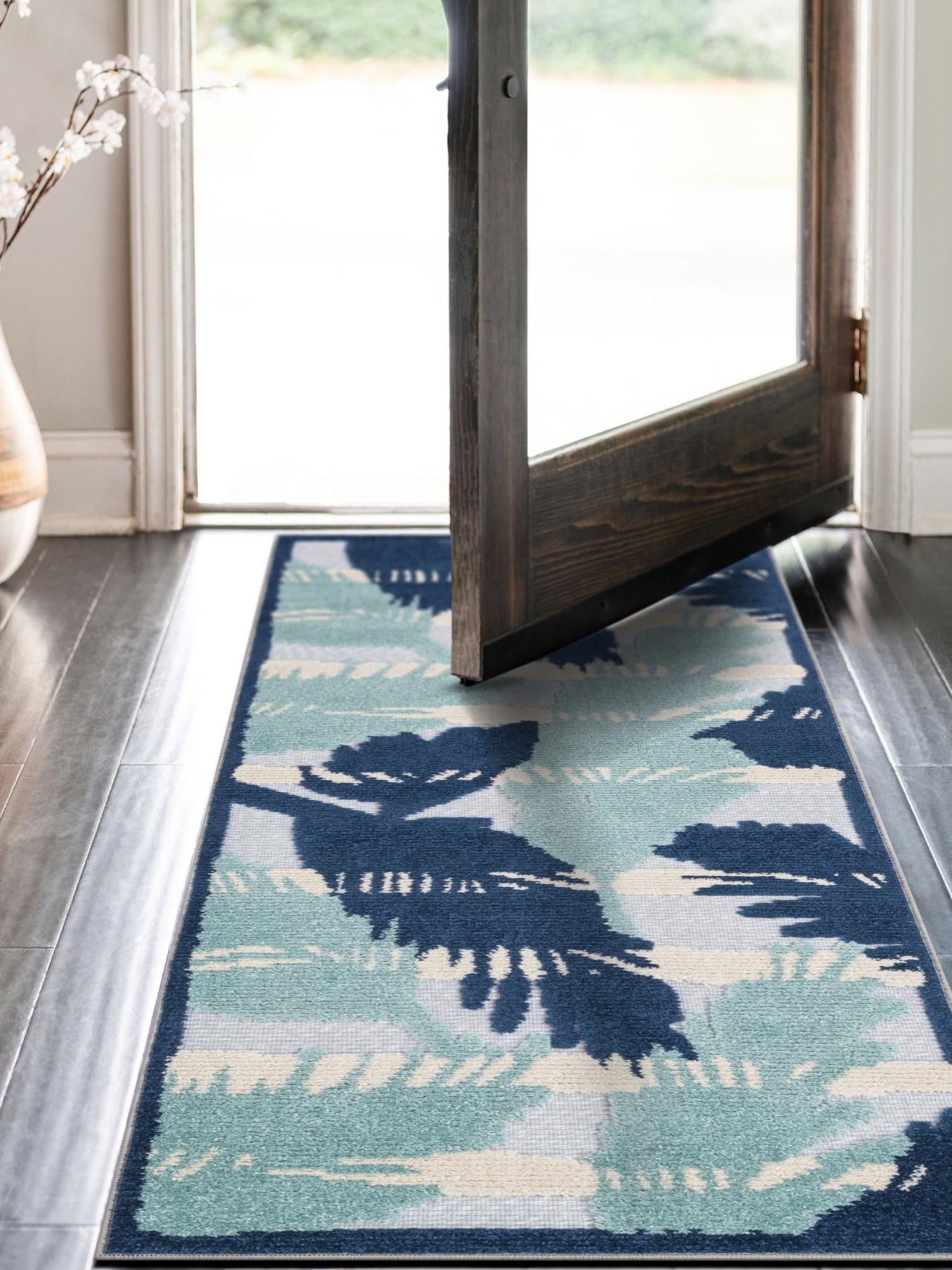 Gray Blue 2' x 8' Aruba Outdoor Runner Area Rug Weather Resistant for Patio, Deck, Terrace, Balcony, Porch for Sale at Rug Engine
