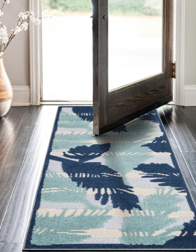 Gray Blue 2' x 8' Aruba Outdoor Runner Area Rug Weather Resistant for Patio, Deck, Terrace, Balcony, Porch for Sale at Rug Engine