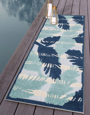 Gray Blue 2' x 8' Aruba Outdoor Runner Area Rug Weather Resistant for Patio, Deck, Terrace, Balcony, Porch for Sale at Rug Engine
