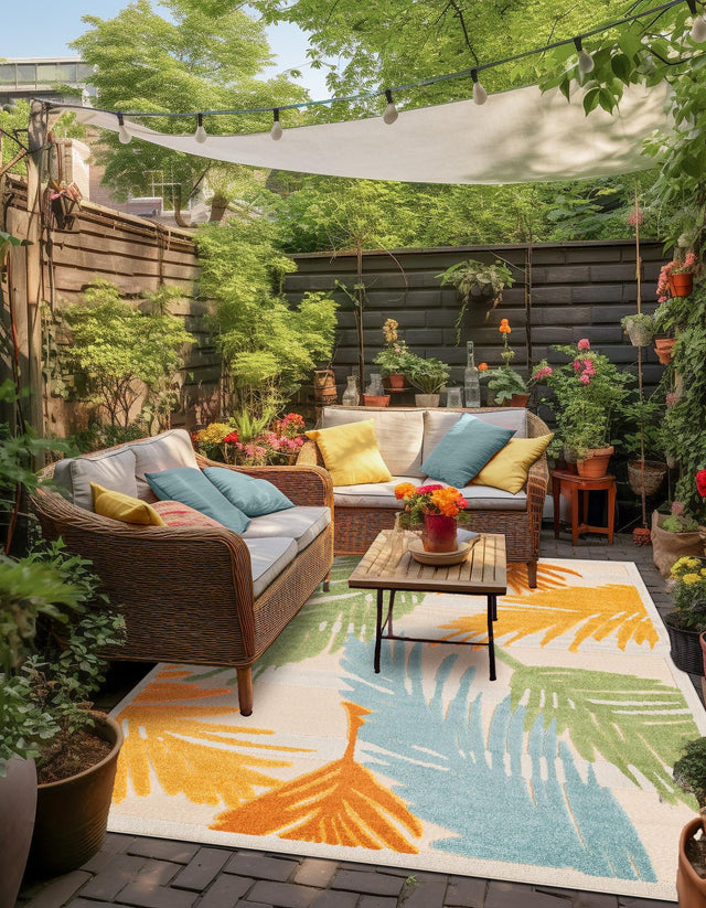 Beige 7' 10 x 10' Aruba Outdoor Rectangle Area Rug Weather Resistant for Patio, Deck, Terrace, Balcony, Porch for Sale at Rug Engine