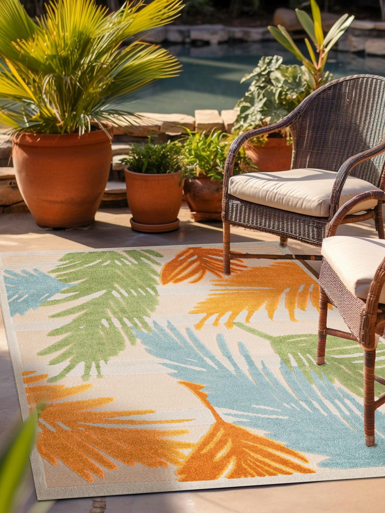 Beige 9' x 12' Aruba Outdoor Rectangle Area Rug Weather Resistant for Patio, Deck, Terrace, Balcony, Porch for Sale at Rug Engine