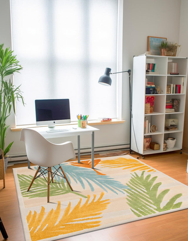 Beige 5' 3 x 5' 3 Aruba Outdoor Square Area Rug Weather Resistant for Patio, Deck, Terrace, Balcony, Porch for Sale at Rug Engine