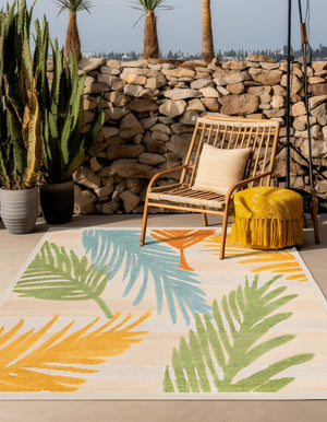 Beige 7' 10 x 7' 10 Aruba Outdoor Square Area Rug Weather Resistant for Patio, Deck, Terrace, Balcony, Porch for Sale at Rug Engine