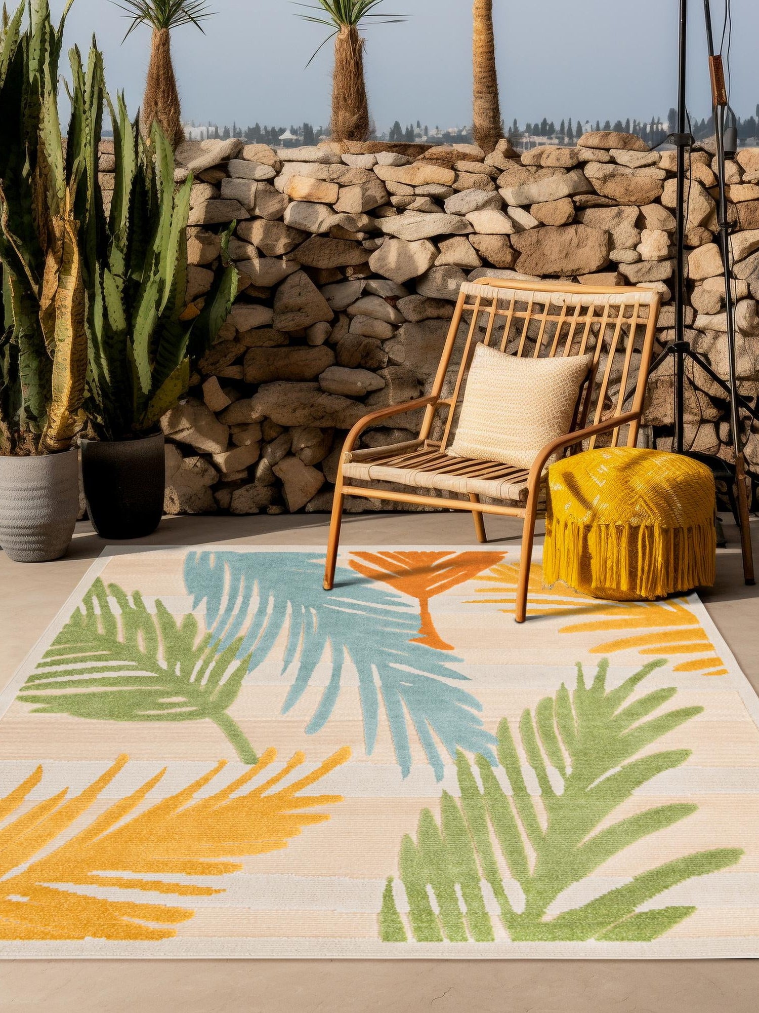 Beige 5' 3 x 5' 3 Aruba Outdoor Square Area Rug Weather Resistant for Patio, Deck, Terrace, Balcony, Porch for Sale at Rug Engine