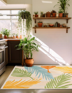 Beige 5' 3 x 5' 3 Aruba Outdoor Square Area Rug Weather Resistant for Patio, Deck, Terrace, Balcony, Porch for Sale at Rug Engine