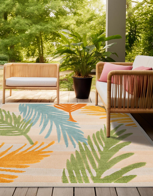 Beige 5' 3 x 5' 3 Aruba Outdoor Square Area Rug Weather Resistant for Patio, Deck, Terrace, Balcony, Porch for Sale at Rug Engine