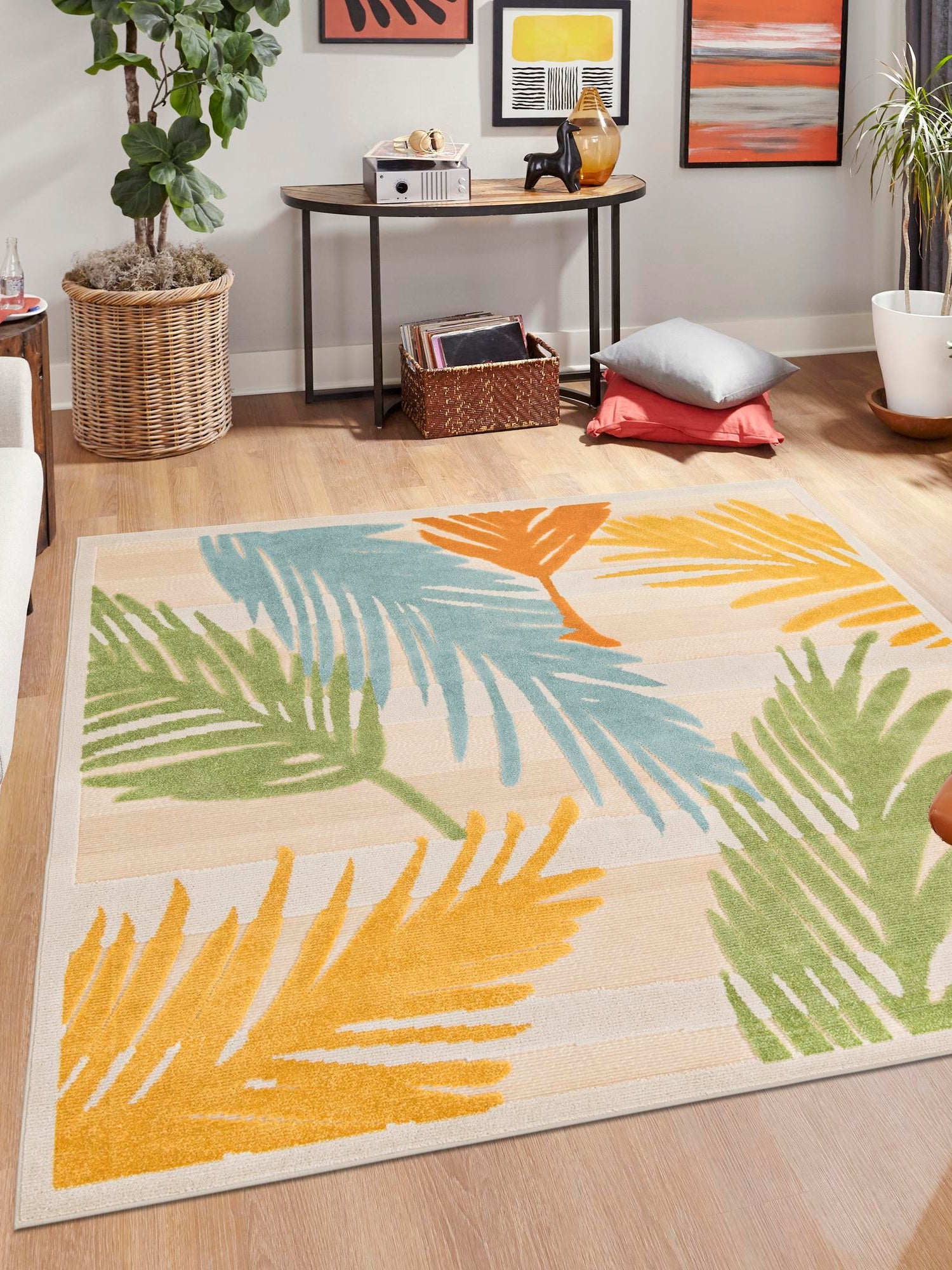 Beige 5' 3 x 5' 3 Aruba Outdoor Square Area Rug Weather Resistant for Patio, Deck, Terrace, Balcony, Porch for Sale at Rug Engine