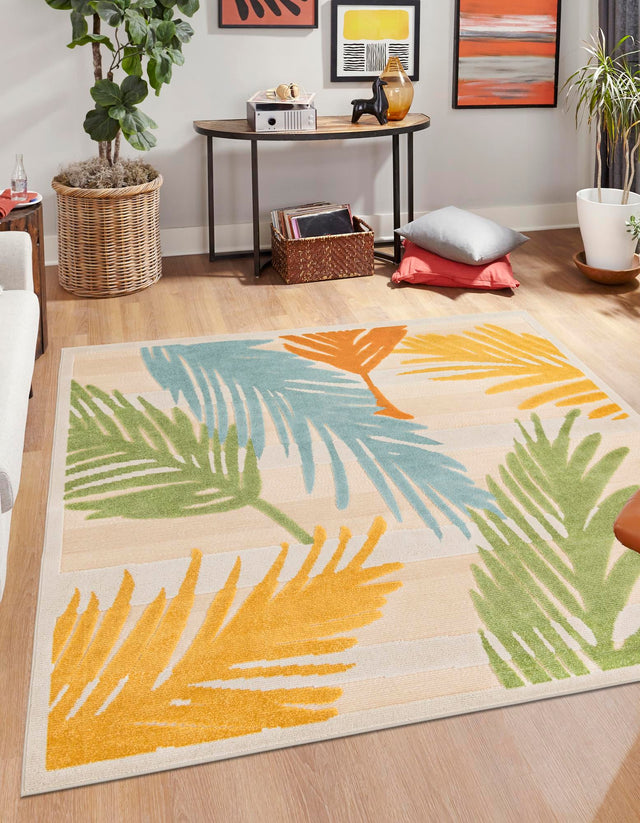 Beige 5' 3 x 5' 3 Aruba Outdoor Square Area Rug Weather Resistant for Patio, Deck, Terrace, Balcony, Porch for Sale at Rug Engine