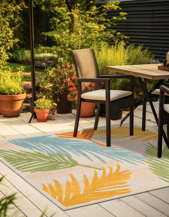 Beige 5' 3 x 5' 3 Aruba Outdoor Square Area Rug Weather Resistant for Patio, Deck, Terrace, Balcony, Porch for Sale at Rug Engine