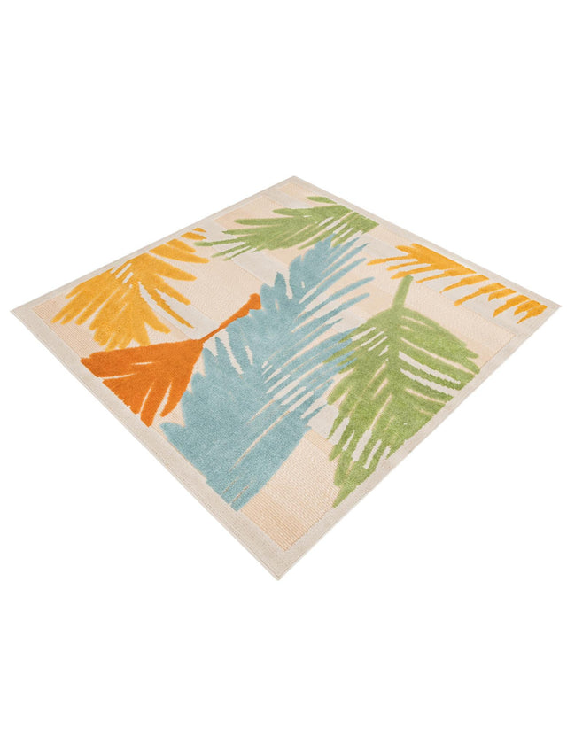 Beige 5' 3 x 5' 3 Aruba Outdoor Square Area Rug Weather Resistant for Patio, Deck, Terrace, Balcony, Porch for Sale at Rug Engine