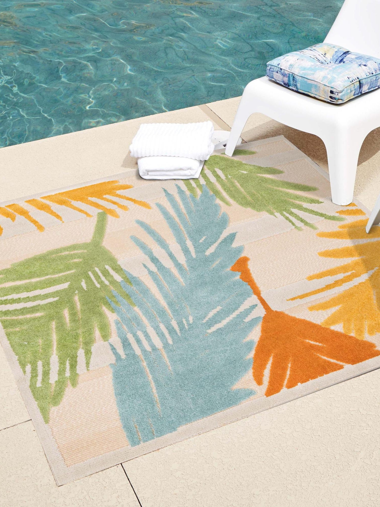 Beige 5' 3 x 5' 3 Aruba Outdoor Square Area Rug Weather Resistant for Patio, Deck, Terrace, Balcony, Porch for Sale at Rug Engine