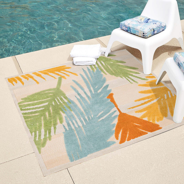 Beige 5' 3 x 5' 3 Aruba Outdoor Square Area Rug Weather Resistant for Patio, Deck, Terrace, Balcony, Porch for Sale at Rug Engine