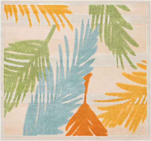 Beige 5' 3 x 5' 3 Aruba Outdoor Square Area Rug Weather Resistant for Patio, Deck, Terrace, Balcony, Porch for Sale at Rug Engine