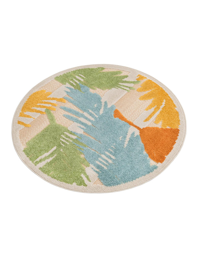 Beige 3' 3 x 3' 3 Aruba Outdoor Round Area Rug Weather Resistant for Patio, Deck, Terrace, Balcony, Porch for Sale at Rug Engine