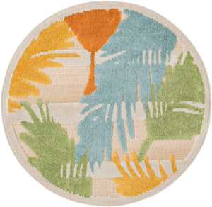 Beige 3' 3 x 3' 3 Aruba Outdoor Round Area Rug Weather Resistant for Patio, Deck, Terrace, Balcony, Porch for Sale at Rug Engine