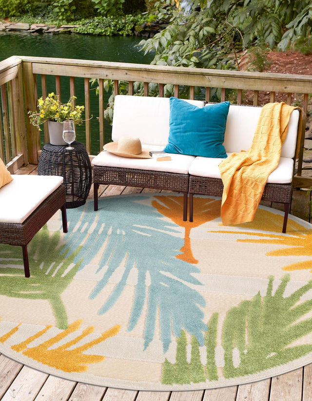 Beige 3' 3 x 3' 3 Aruba Outdoor Round Area Rug Weather Resistant for Patio, Deck, Terrace, Balcony, Porch for Sale at Rug Engine