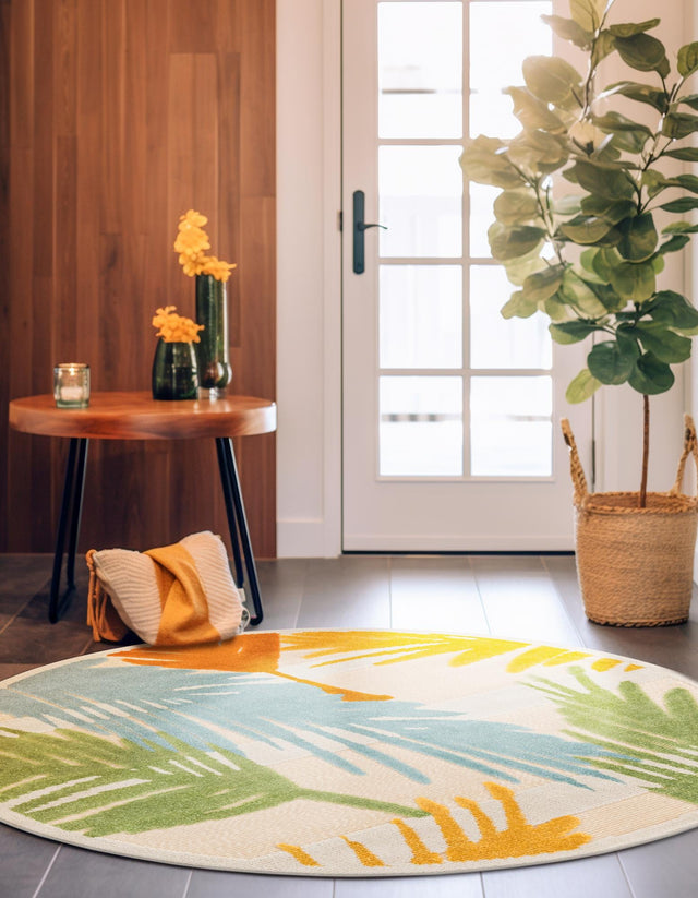Beige 3' 3 x 3' 3 Aruba Outdoor Round Area Rug Weather Resistant for Patio, Deck, Terrace, Balcony, Porch for Sale at Rug Engine