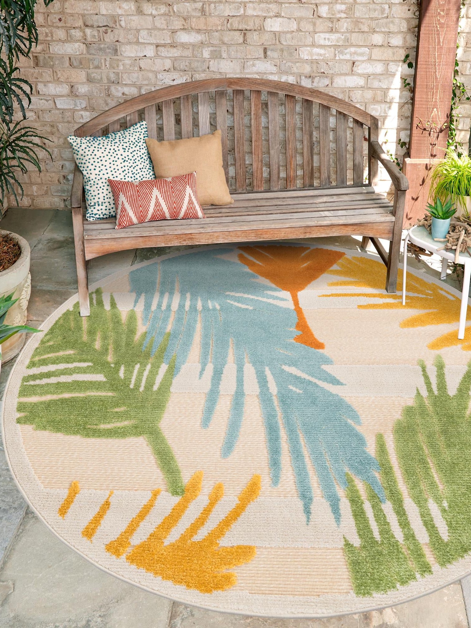 Beige 5' 3 x 5' 3 Aruba Outdoor Round Area Rug Weather Resistant for Patio, Deck, Terrace, Balcony, Porch for Sale at Rug Engine