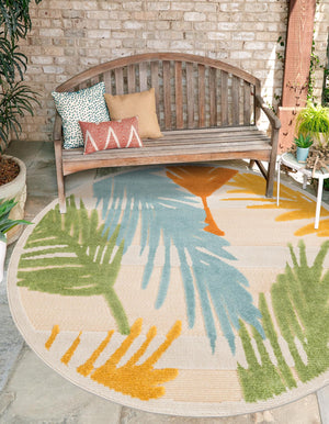Beige 5' 3 x 5' 3 Aruba Outdoor Round Area Rug Weather Resistant for Patio, Deck, Terrace, Balcony, Porch for Sale at Rug Engine